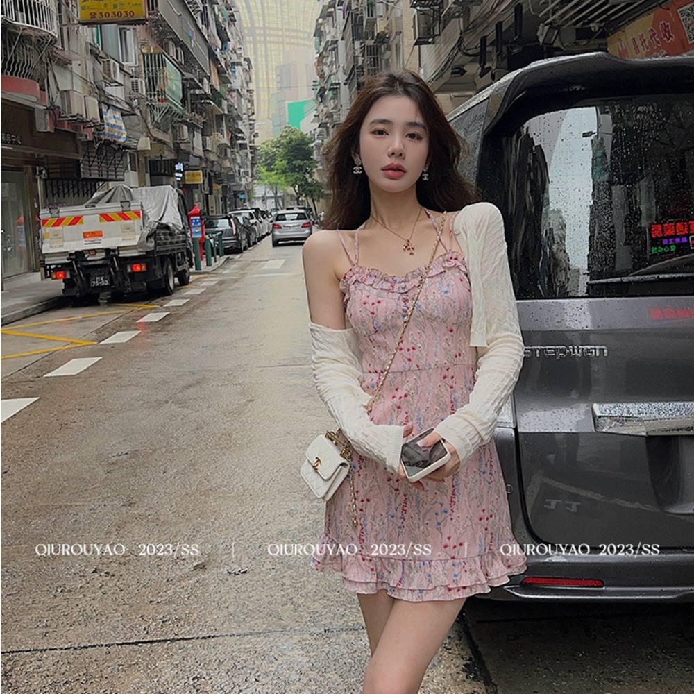 QIUROUYAO Floral Ruffle Sundress - Boho Chic Summer Dress